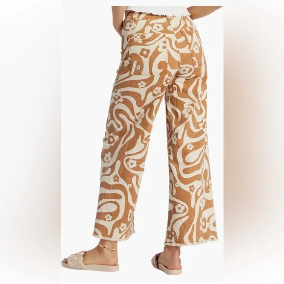 Billabong free fall high waisted wide leg pants orange white 70’s. Floral print - Picture 3 of 16